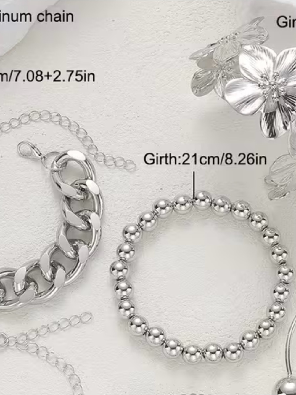 🩶 NEW 5 Bracelet Silver Flower Statement Bracelet Stack 🩶 - Picture 7 of 11